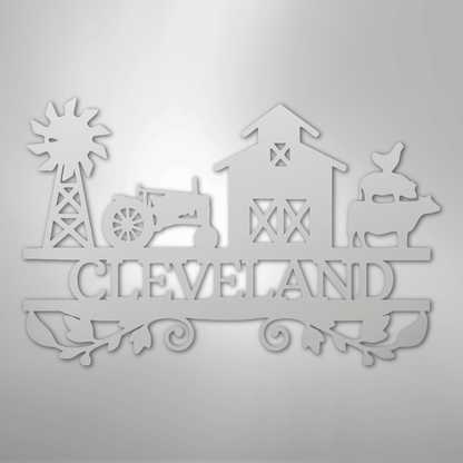 Steel Sign White / 12" Custom Farm Family Name Sign - Metal Wall Art with Tractor & Barn
