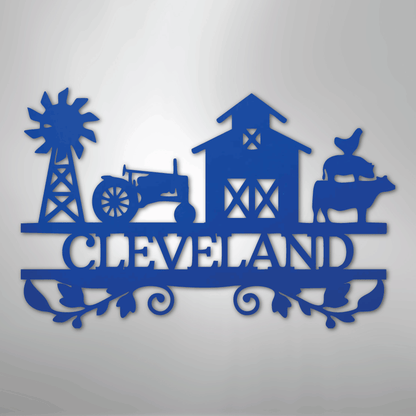 Steel Sign Blue / 24" Custom Farm Family Name Sign - Metal Wall Art with Tractor & Barn