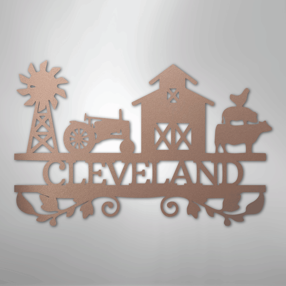 Steel Sign Rose / 24" Custom Farm Family Name Sign - Metal Wall Art with Tractor & Barn