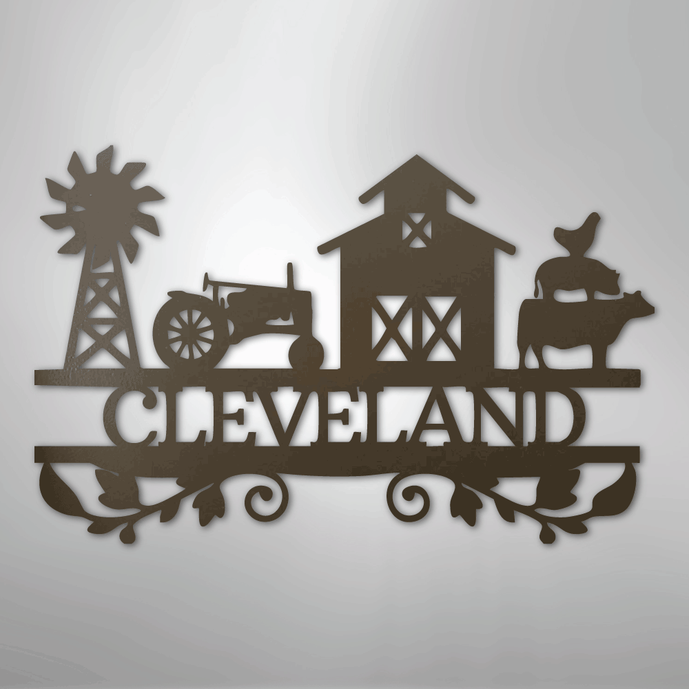 Steel Sign Stone / 24" Custom Farm Family Name Sign - Metal Wall Art with Tractor & Barn
