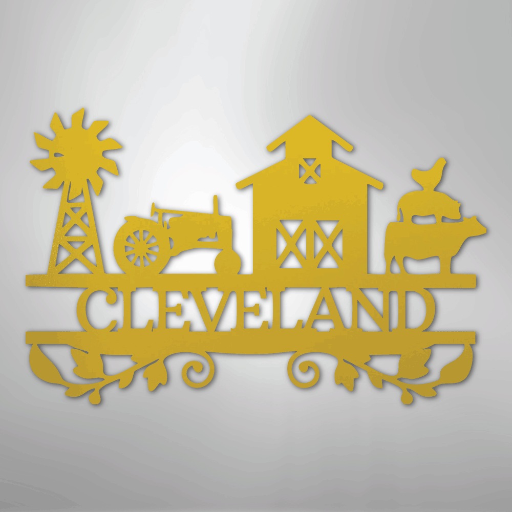 Steel Sign Yellow / 24" Custom Farm Family Name Sign - Metal Wall Art with Tractor & Barn