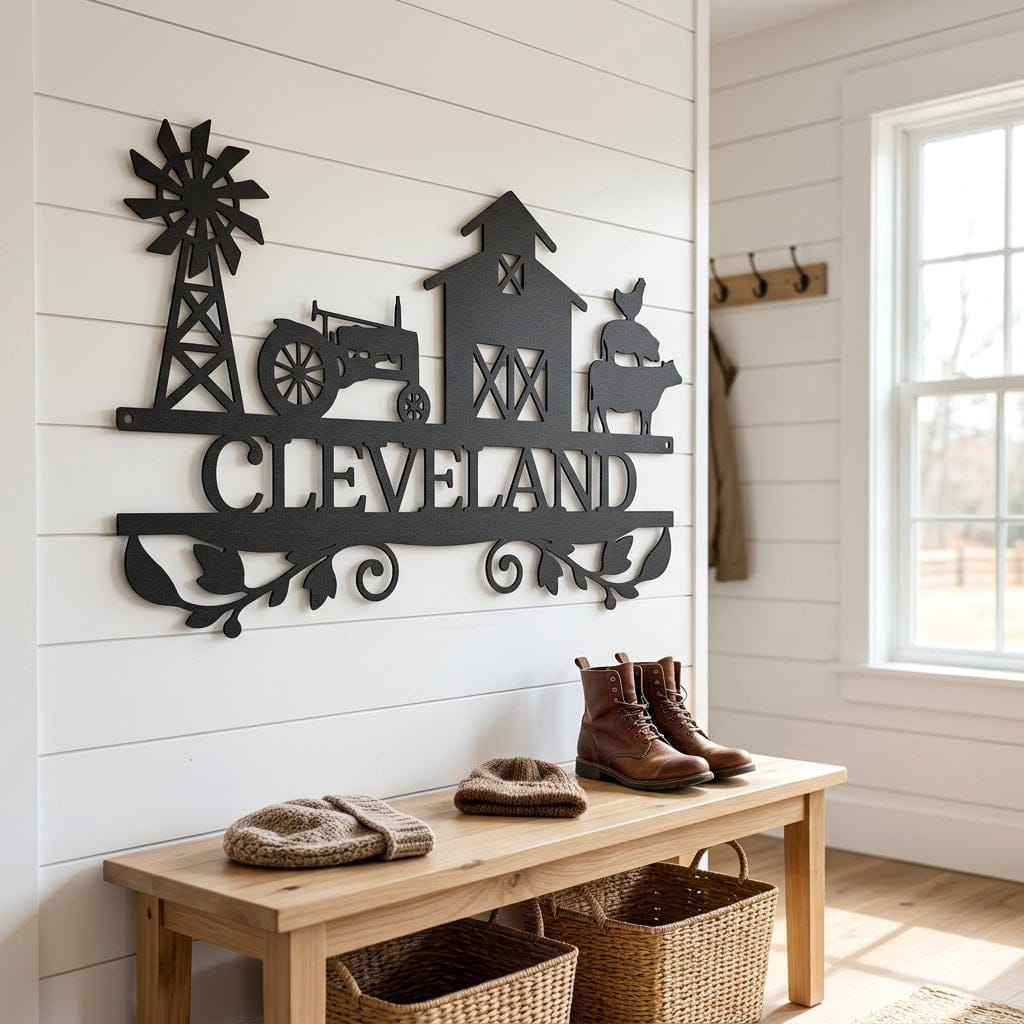 Steel Sign Custom Farm Family Name Sign - Metal Wall Art with Tractor & Barn