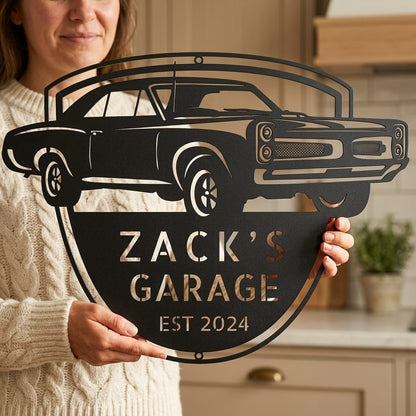Steel Sign Black / 12 Custom Garage Metal Sign Personalized 1967 Pontiac GTO