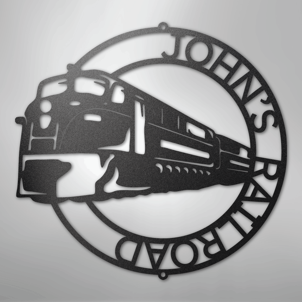 Steel Sign Black / 12" Custom Monogram Train Modern Sign: Laser Cut Metal Wall Art