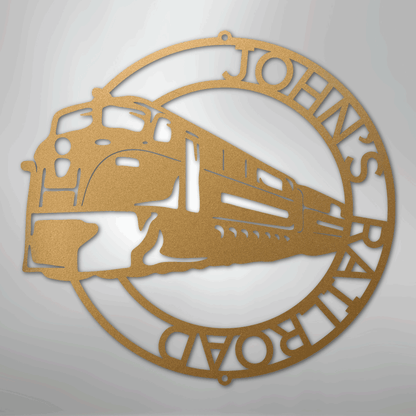 Steel Sign Gold / 12" Custom Monogram Train Modern Sign: Laser Cut Metal Wall Art