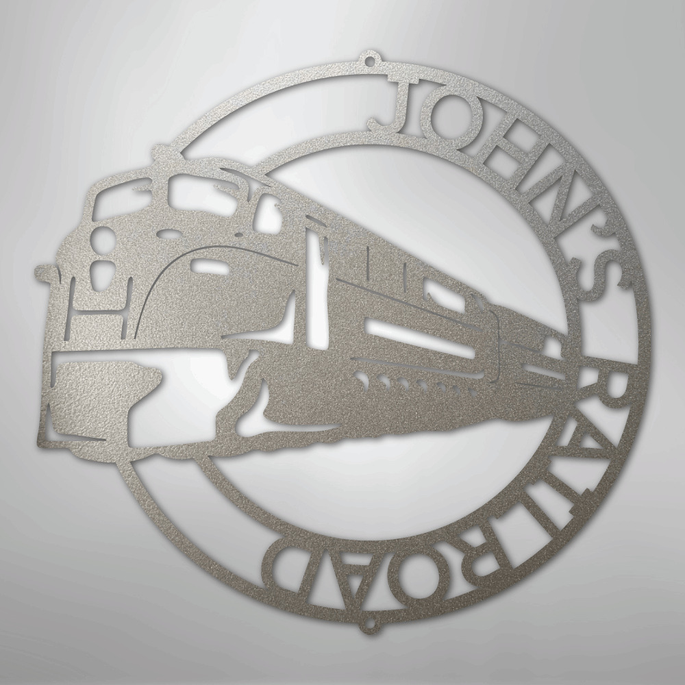 Steel Sign Silver / 12" Custom Monogram Train Modern Sign: Laser Cut Metal Wall Art