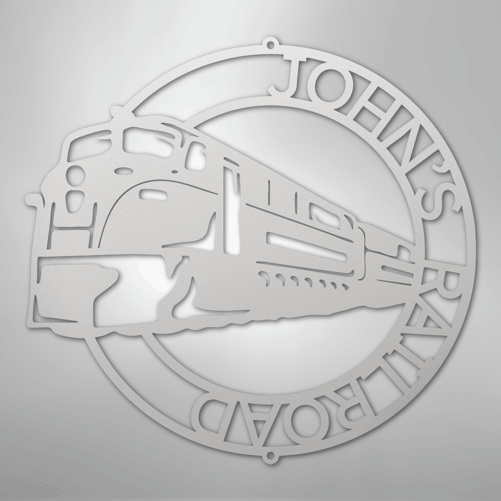 Steel Sign White / 12" Custom Monogram Train Modern Sign: Laser Cut Metal Wall Art