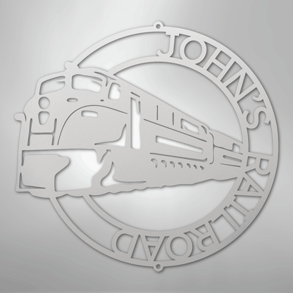Steel Sign White / 12" Custom Monogram Train Modern Sign: Laser Cut Metal Wall Art
