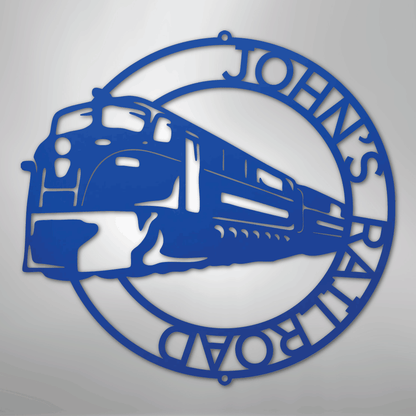 Steel Sign Blue / 24" Custom Monogram Train Modern Sign: Laser Cut Metal Wall Art