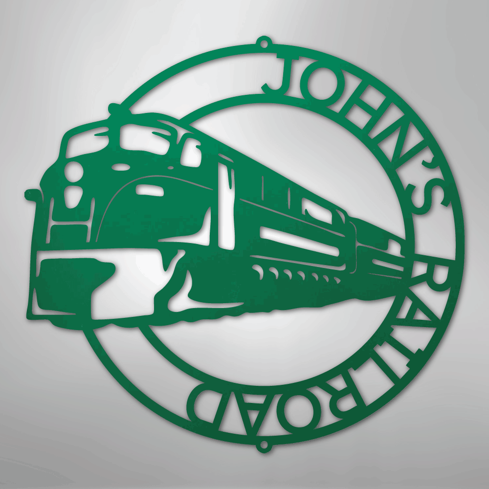 Steel Sign Green / 24" Custom Monogram Train Modern Sign: Laser Cut Metal Wall Art
