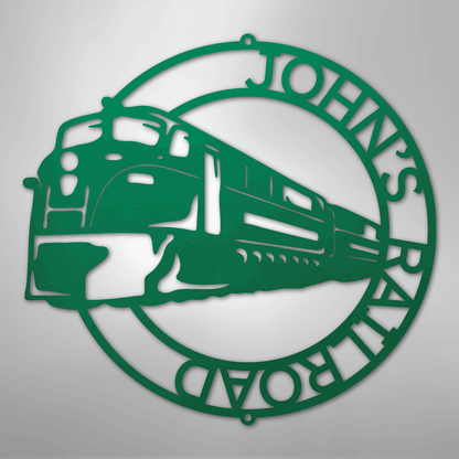 Steel Sign Green / 24" Custom Monogram Train Modern Sign: Laser Cut Metal Wall Art