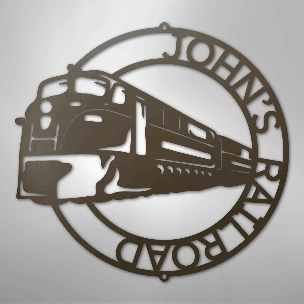 Steel Sign Stone / 24" Custom Monogram Train Modern Sign: Laser Cut Metal Wall Art