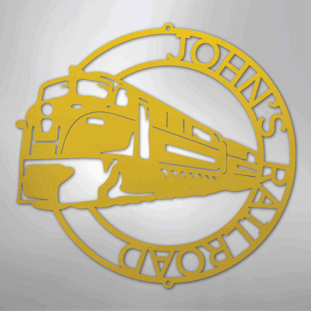 Steel Sign Yellow / 24" Custom Monogram Train Modern Sign: Laser Cut Metal Wall Art