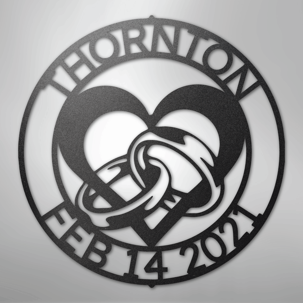 Steel Sign Black / 12" Custom Wedding Ring Heart Steel Sign – Personalized Monogram Anniversary Gift