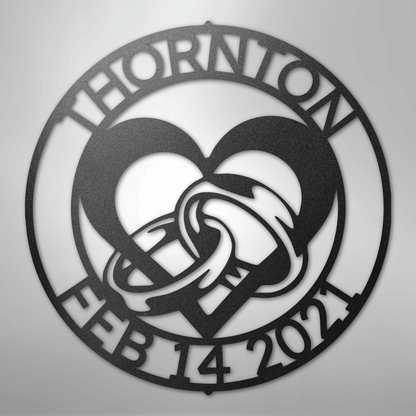 Steel Sign Black / 12" Custom Wedding Ring Heart Steel Sign – Personalized Monogram Anniversary Gift