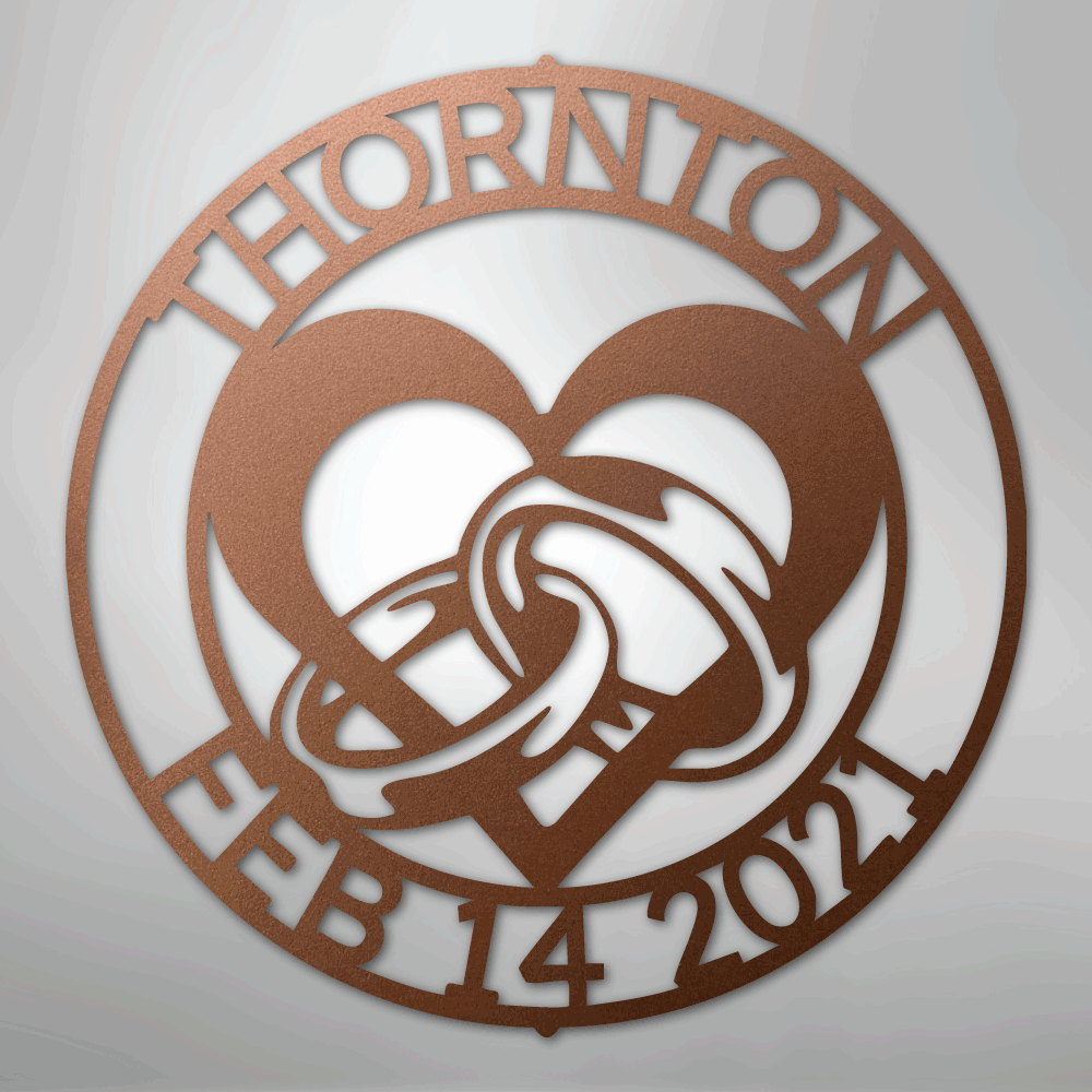 Steel Sign Copper / 12" Custom Wedding Ring Heart Steel Sign – Personalized Monogram Anniversary Gift
