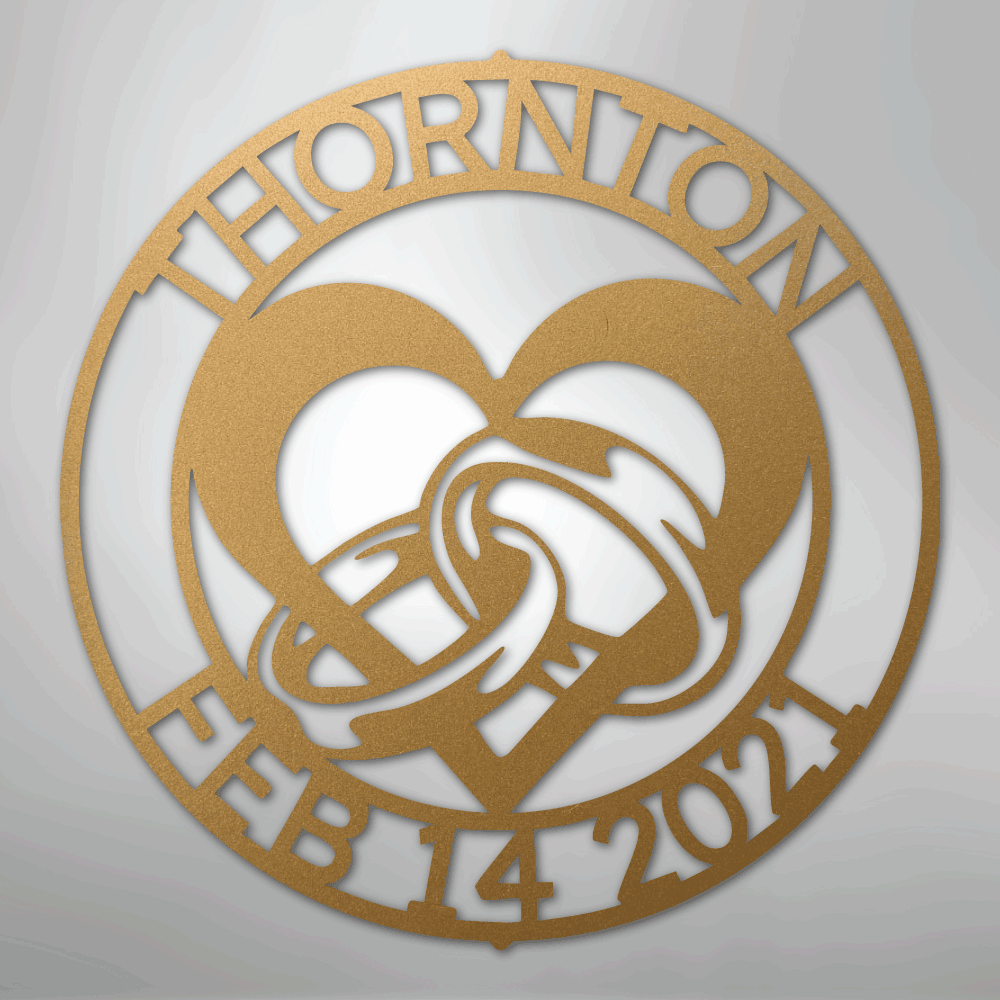Steel Sign Gold / 12" Custom Wedding Ring Heart Steel Sign – Personalized Monogram Anniversary Gift