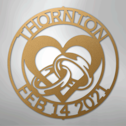 Steel Sign Gold / 12" Custom Wedding Ring Heart Steel Sign – Personalized Monogram Anniversary Gift