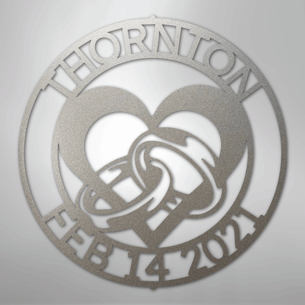 Steel Sign Silver / 12" Custom Wedding Ring Heart Steel Sign – Personalized Monogram Anniversary Gift