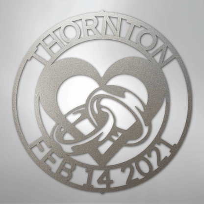 Steel Sign Silver / 12" Custom Wedding Ring Heart Steel Sign – Personalized Monogram Anniversary Gift
