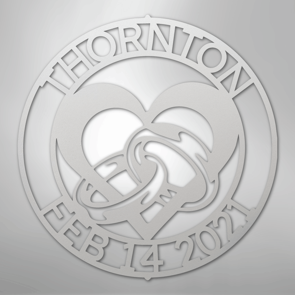 Steel Sign White / 12" Custom Wedding Ring Heart Steel Sign – Personalized Monogram Anniversary Gift