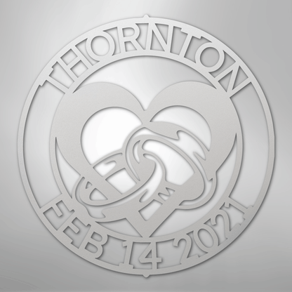 Steel Sign White / 12" Custom Wedding Ring Heart Steel Sign – Personalized Monogram Anniversary Gift