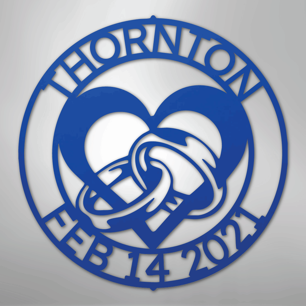 Steel Sign Blue / 24" Custom Wedding Ring Heart Steel Sign – Personalized Monogram Anniversary Gift