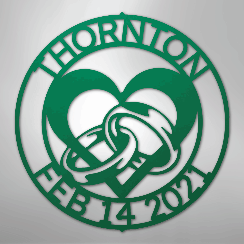 Steel Sign Green / 24" Custom Wedding Ring Heart Steel Sign – Personalized Monogram Anniversary Gift