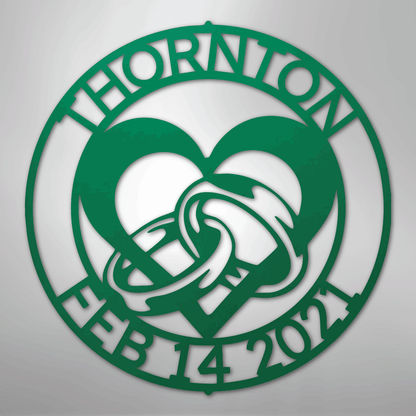 Steel Sign Green / 24" Custom Wedding Ring Heart Steel Sign – Personalized Monogram Anniversary Gift