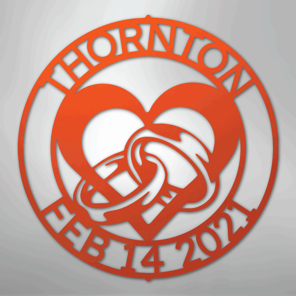 Steel Sign Orange / 24" Custom Wedding Ring Heart Steel Sign – Personalized Monogram Anniversary Gift