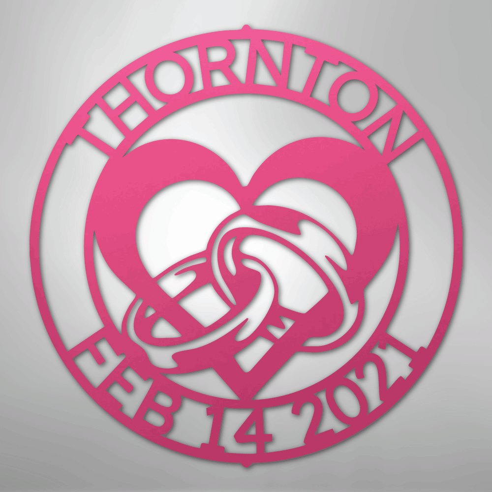 Steel Sign Pink / 24" Custom Wedding Ring Heart Steel Sign – Personalized Monogram Anniversary Gift