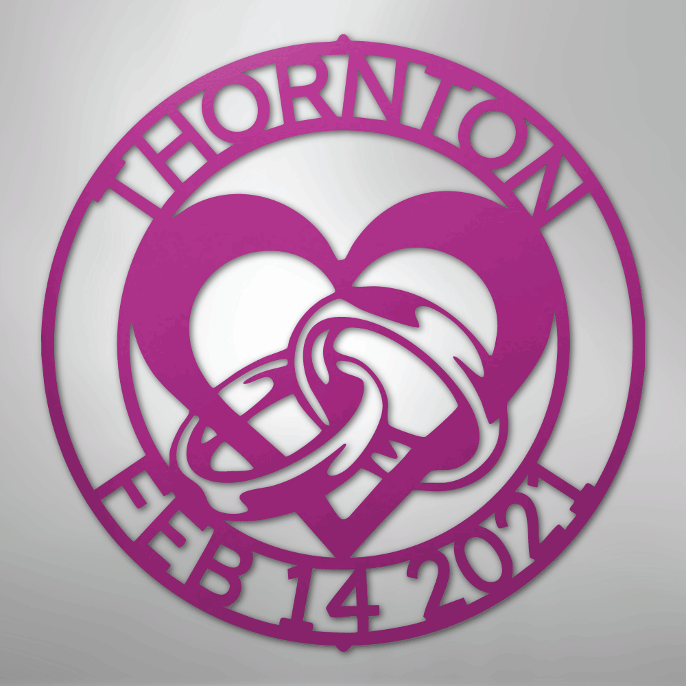Steel Sign Purple / 24" Custom Wedding Ring Heart Steel Sign – Personalized Monogram Anniversary Gift