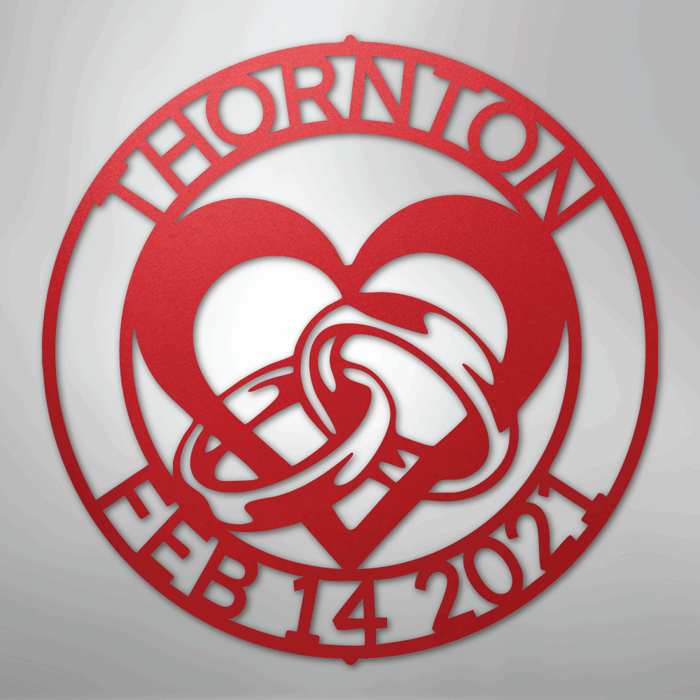 Steel Sign Red / 24" Custom Wedding Ring Heart Steel Sign – Personalized Monogram Anniversary Gift