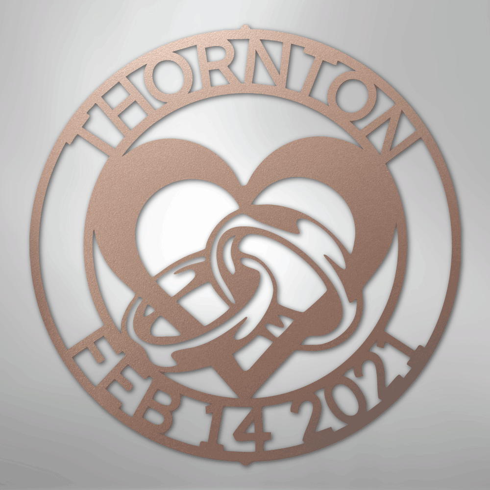 Steel Sign Rose / 24" Custom Wedding Ring Heart Steel Sign – Personalized Monogram Anniversary Gift