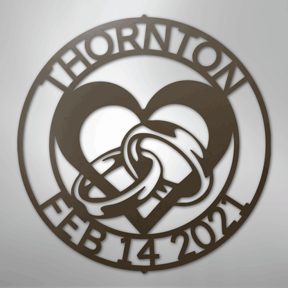 Steel Sign Stone / 24" Custom Wedding Ring Heart Steel Sign – Personalized Monogram Anniversary Gift
