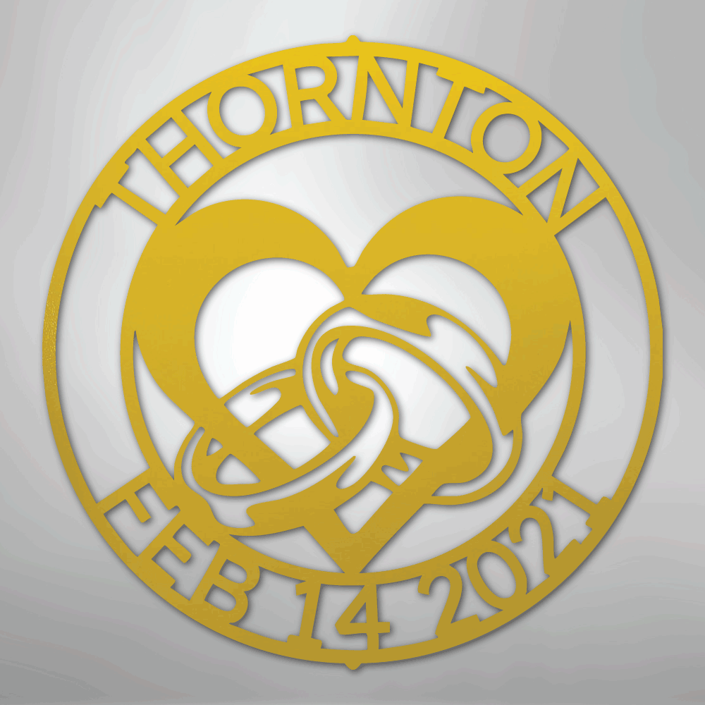 Steel Sign Yellow / 24" Custom Wedding Ring Heart Steel Sign – Personalized Monogram Anniversary Gift