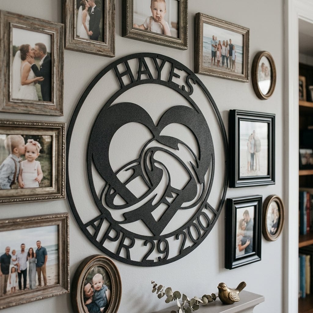 Steel Sign Custom Wedding Ring Heart Steel Sign – Personalized Monogram Anniversary Gift