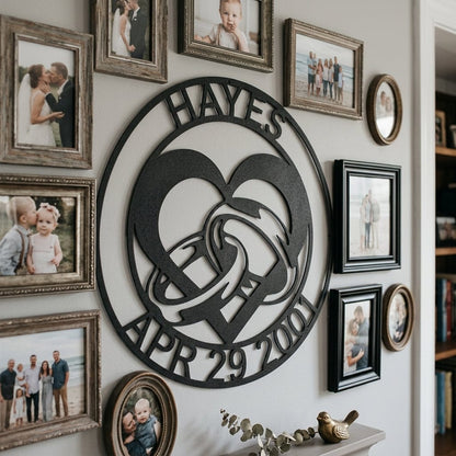 Steel Sign Custom Wedding Ring Heart Steel Sign – Personalized Monogram Anniversary Gift