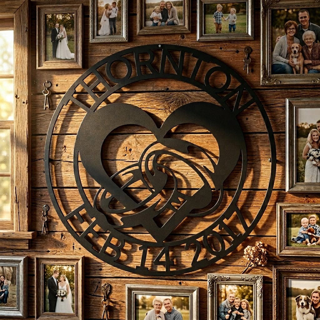 Steel Sign Custom Wedding Ring Heart Steel Sign – Personalized Monogram Anniversary Gift