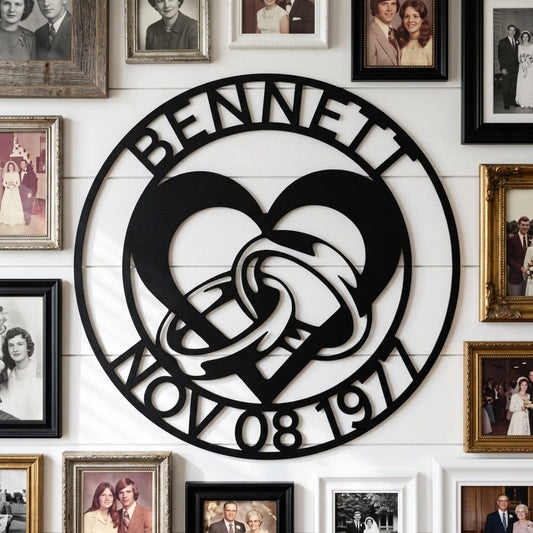 Steel Sign Custom Wedding Ring Heart Steel Sign – Personalized Monogram Anniversary Gift