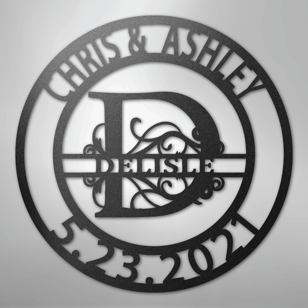 Steel Sign Black / 12" Elaborate Split Letter Family Name - Steel Sign