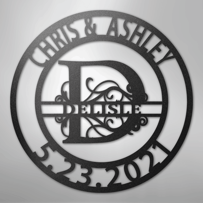 Steel Sign Black / 12" Elaborate Split Letter Family Name - Steel Sign