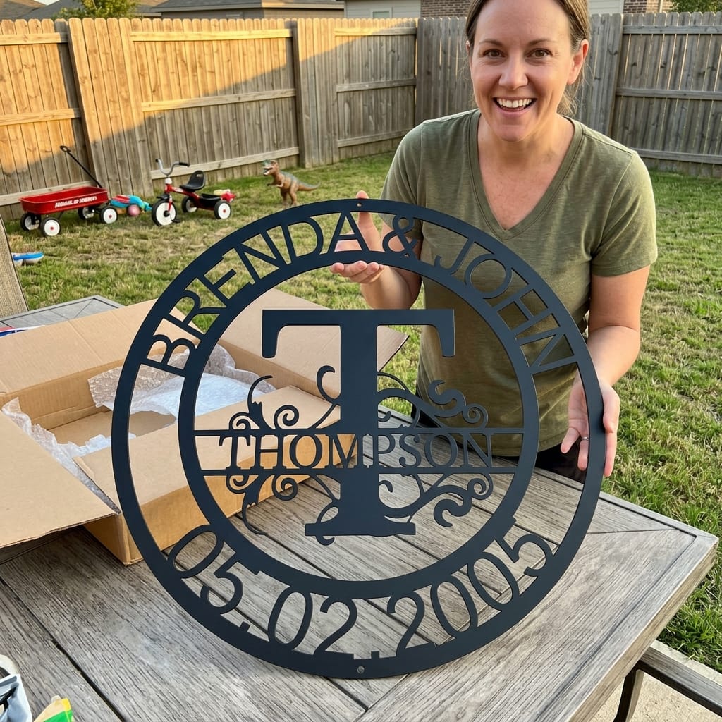 Steel Sign Black / 12" Elaborate Split Letter Family Name - Steel Sign