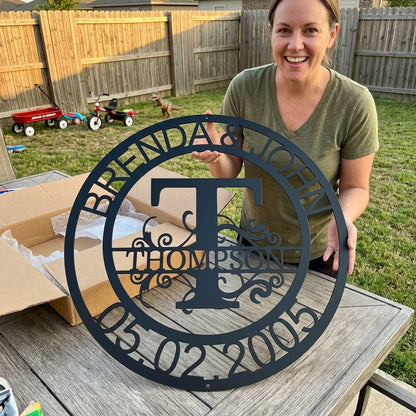 Steel Sign Black / 12" Elaborate Split Letter Family Name - Steel Sign