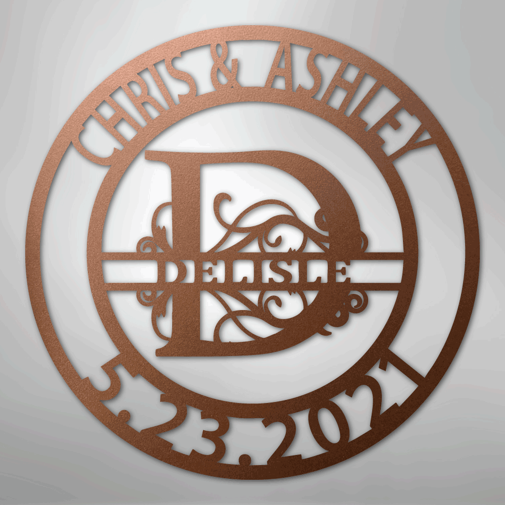 Steel Sign Copper / 12" Elaborate Split Letter Family Name - Steel Sign