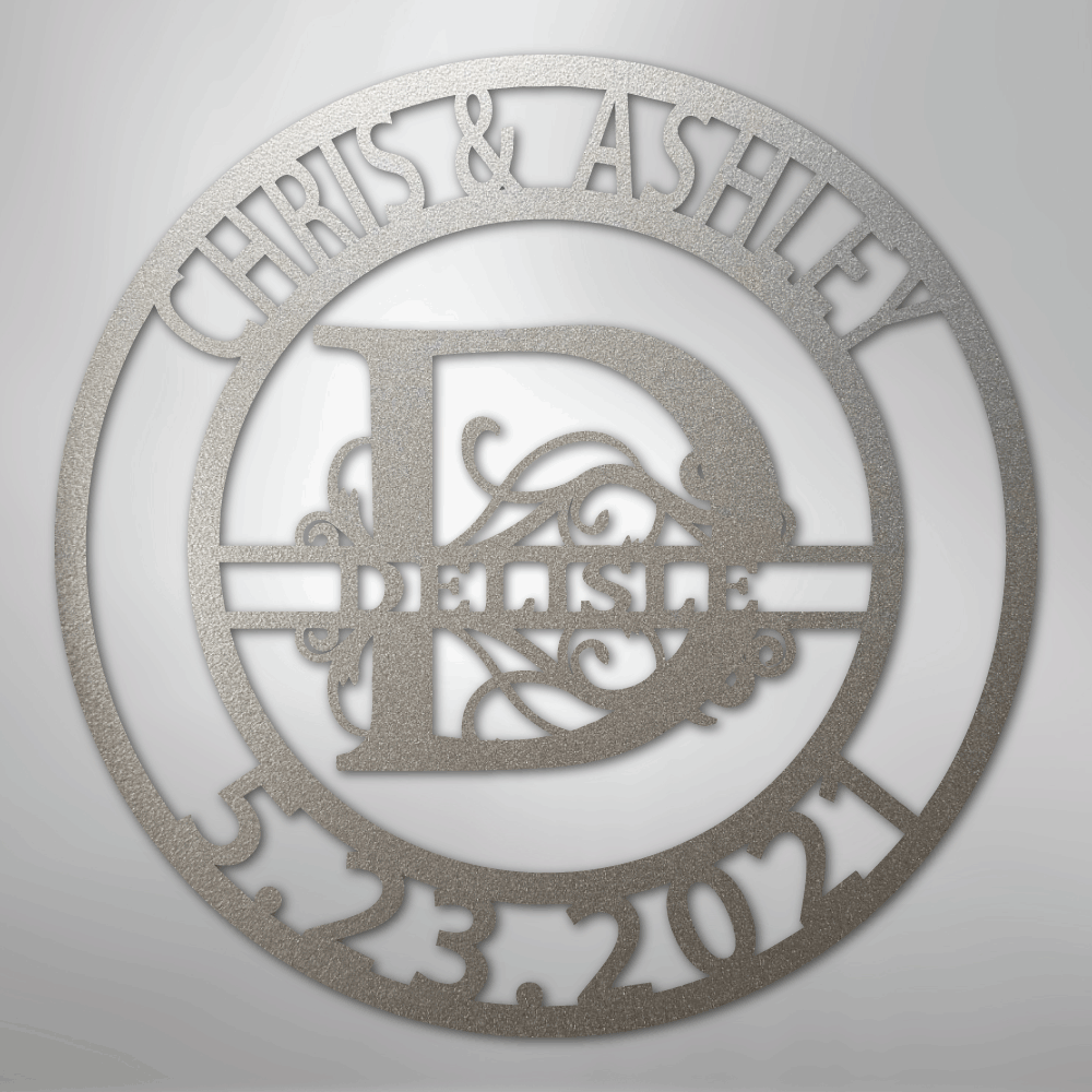 Steel Sign Silver / 12" Elaborate Split Letter Family Name - Steel Sign