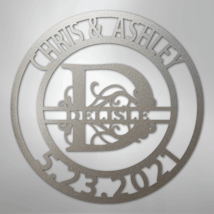 Steel Sign Silver / 12" Elaborate Split Letter Family Name - Steel Sign