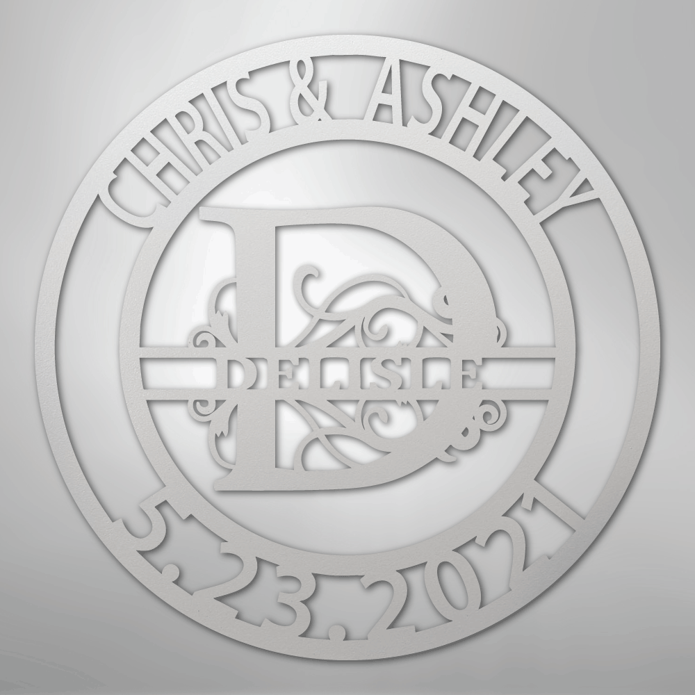 Steel Sign White / 12" Elaborate Split Letter Family Name - Steel Sign