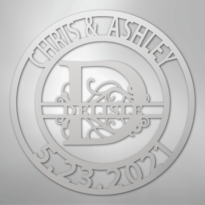 Steel Sign White / 12" Elaborate Split Letter Family Name - Steel Sign