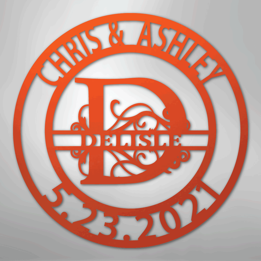 Steel Sign Orange / 24" Elaborate Split Letter Family Name - Steel Sign